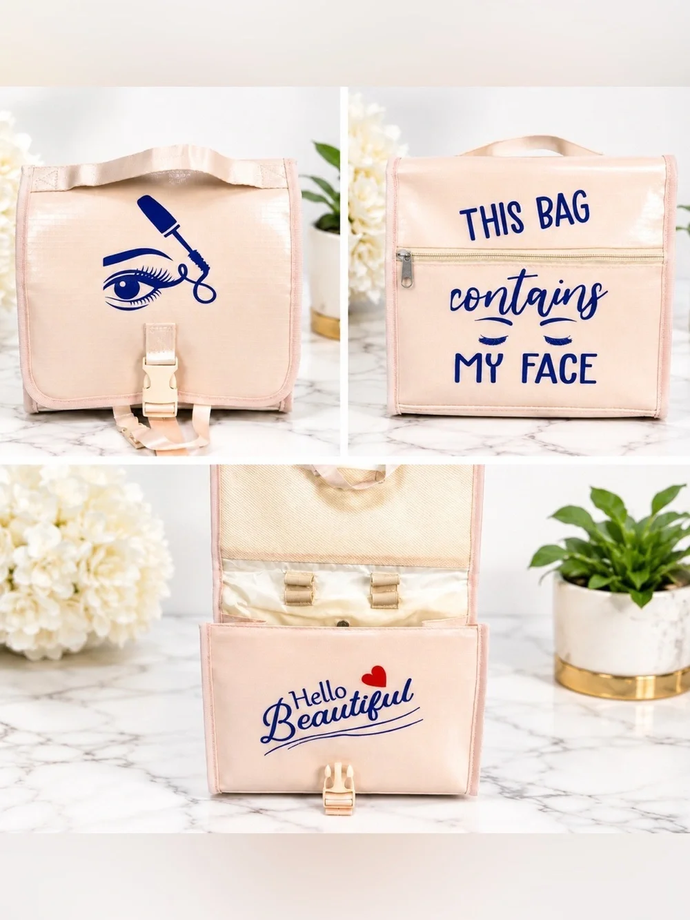 Blush Pink Travel Makeup Cosmetic Organizer Bag